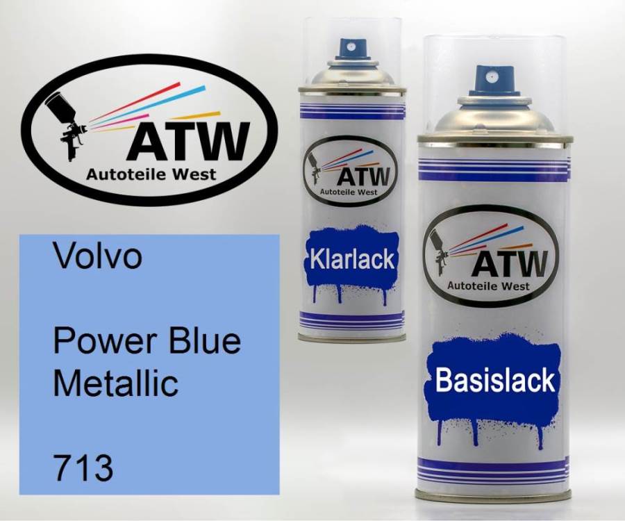 Volvo, Power Blue Metallic, 713: 400ml Sprühdose + 400ml Klarlack - Set, von ATW Autoteile West.